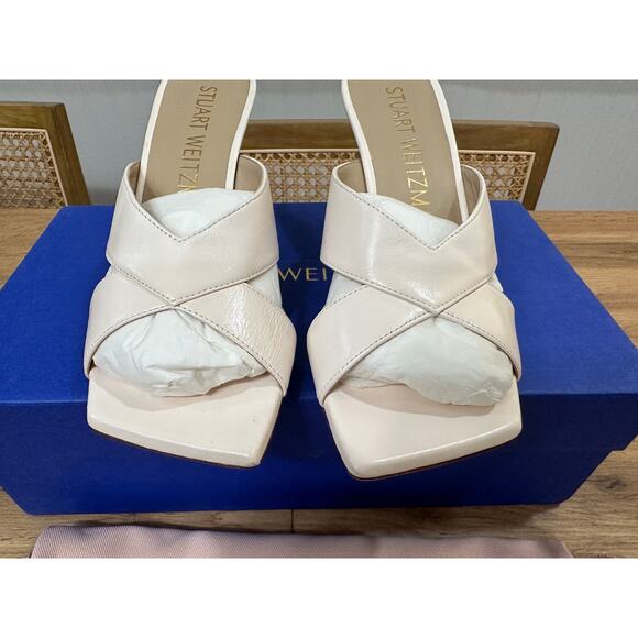 Stuart Weitzman Carmen 75 Slide Sandal Lacquered Nappa Seashell Size 7 NIB - Picture 5 of 14